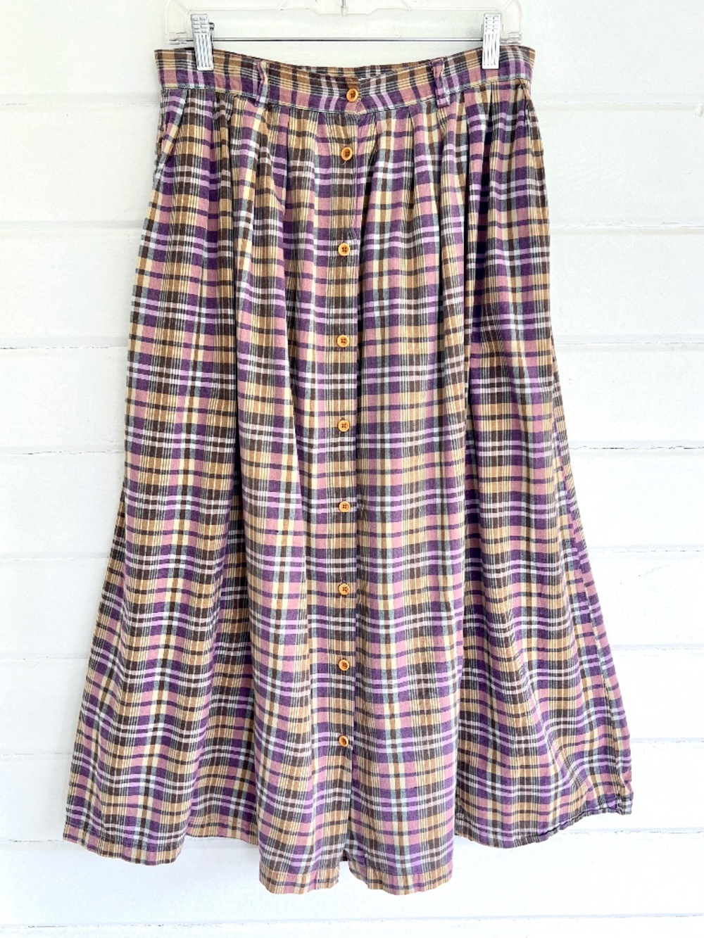 Vintage SMITH & HAWKEN Cotton Madras Button Front Midi Skirt - *12 (30" Waist)